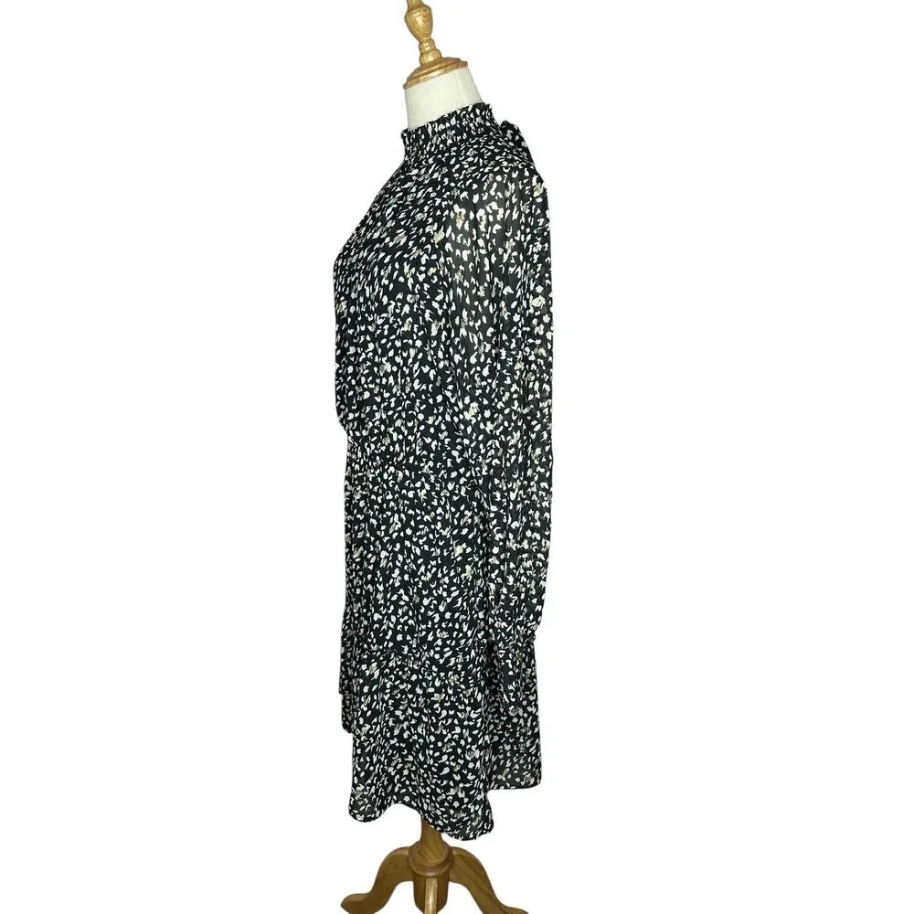 NWOT New York & Company Spotted Mock Neck Long Sleeve Black Gold Dress Size XL